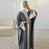 Nida Batwing Sleeve Contrast-Trim Open Abaya